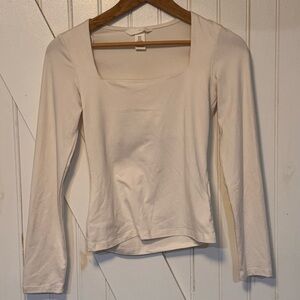 H&M Off White Fitted Top Women’s Size xSmall Square Neck Long Sleeve Shirt